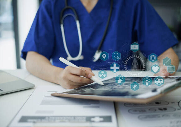 Doctor Working With Patient MRI Scan, Healthcare And Medical Concept.