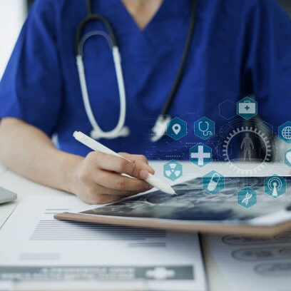 Doctor Working With Patient MRI Scan, Healthcare And Medical Concept.